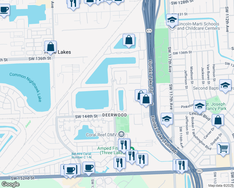map of restaurants, bars, coffee shops, grocery stores, and more near 12066 Southwest 140th Terrace in Miami