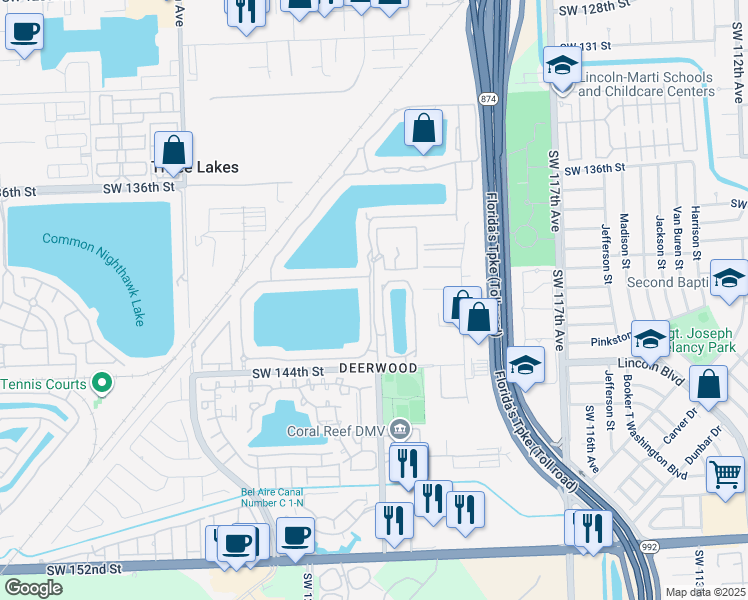 map of restaurants, bars, coffee shops, grocery stores, and more near 13931 Southwest 122nd Avenue in Miami