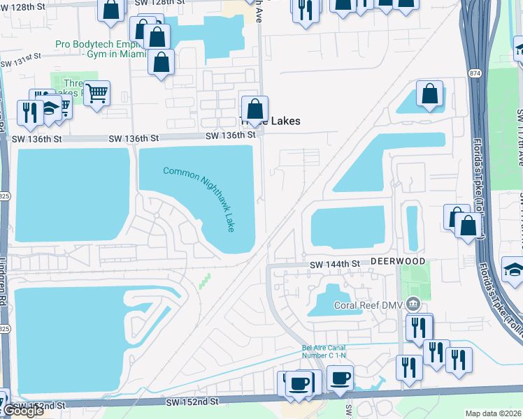 map of restaurants, bars, coffee shops, grocery stores, and more near 14070 Southwest 127th Avenue in Miami
