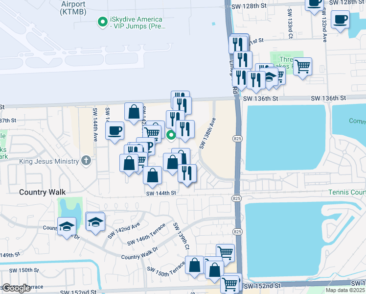 map of restaurants, bars, coffee shops, grocery stores, and more near 14125 Southwest 139th Court in Miami