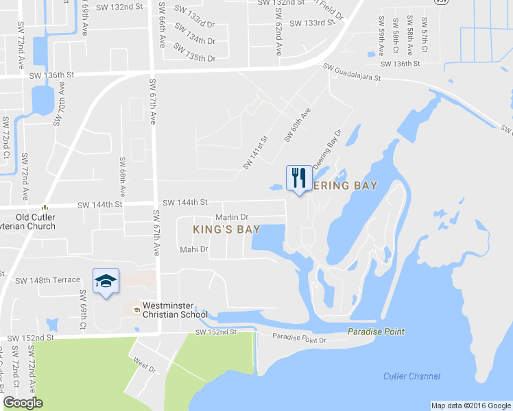 map of restaurants, bars, coffee shops, grocery stores, and more near 6260 Southwest 144th Street in Palmetto Bay
