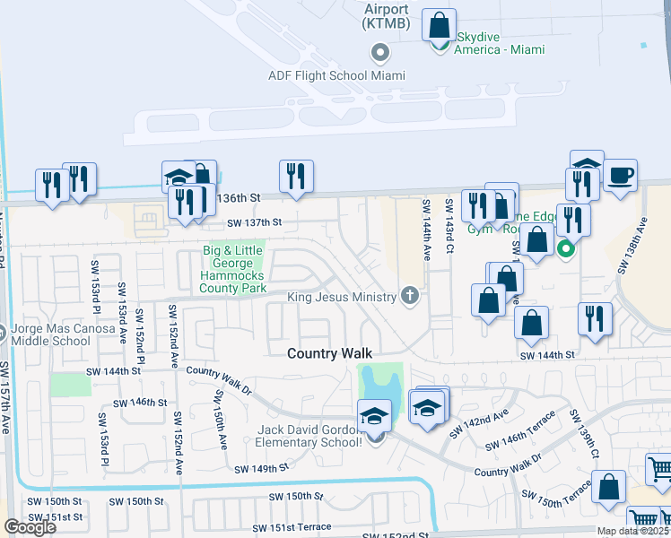 map of restaurants, bars, coffee shops, grocery stores, and more near 14075 Southwest 145th Place in Miami