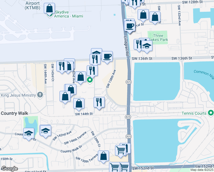 map of restaurants, bars, coffee shops, grocery stores, and more near 9741 Southwest 138th Avenue in Miami