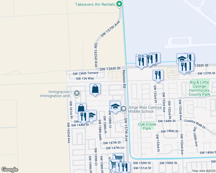 map of restaurants, bars, coffee shops, grocery stores, and more near 15789 Southwest 138th Terrace in Miami