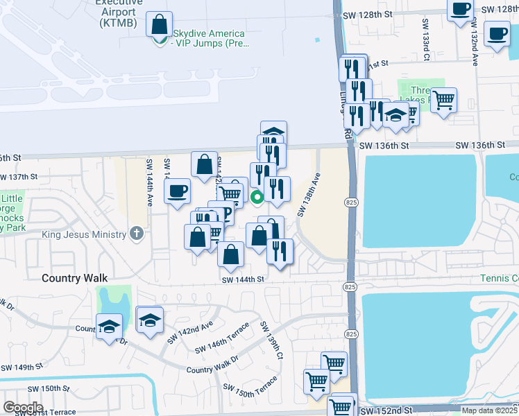 map of restaurants, bars, coffee shops, grocery stores, and more near 13949 Southwest 140th Street in Miami
