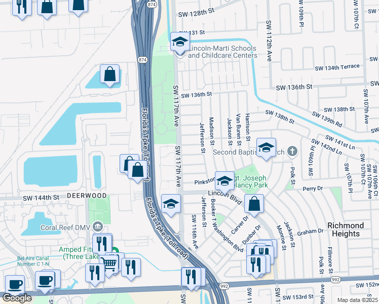 map of restaurants, bars, coffee shops, grocery stores, and more near 11610 Southwest 140th Terrace in Miami