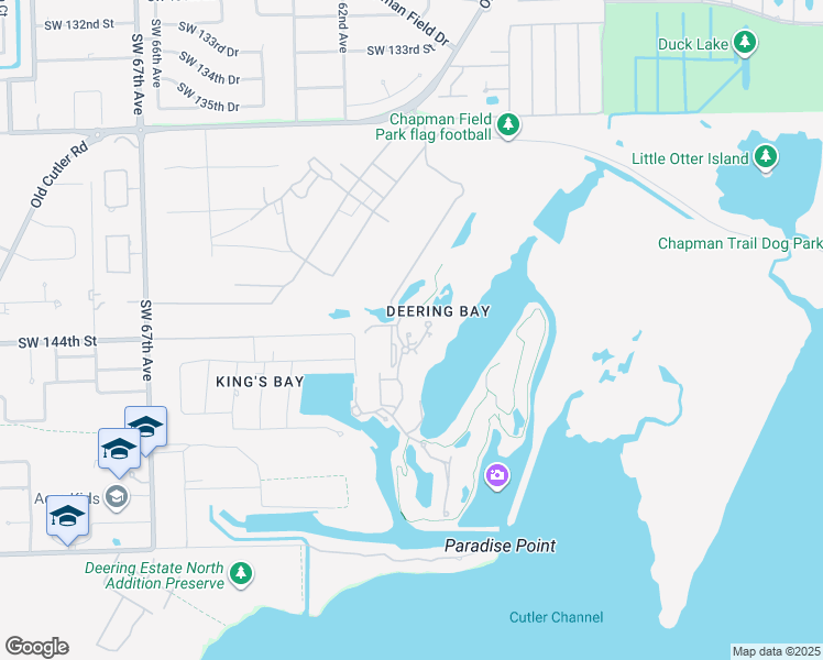 map of restaurants, bars, coffee shops, grocery stores, and more near 13621 Deering Bay Drive in Coral Gables