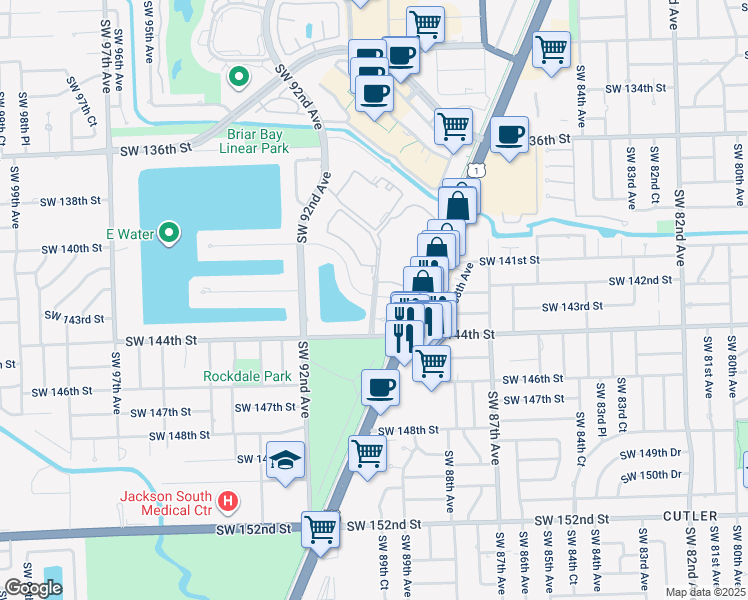 map of restaurants, bars, coffee shops, grocery stores, and more near 8941 Southwest 140th Street in Palmetto Bay