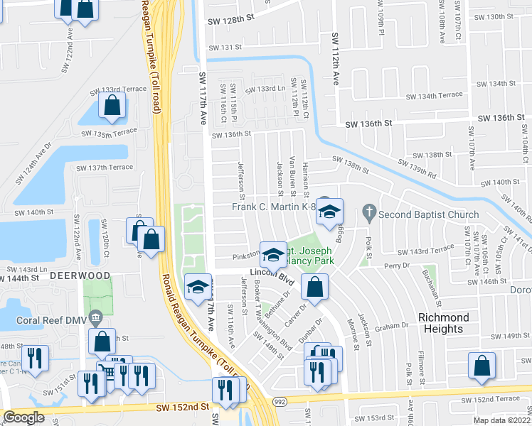 map of restaurants, bars, coffee shops, grocery stores, and more near 14035 Monroe Street in Miami