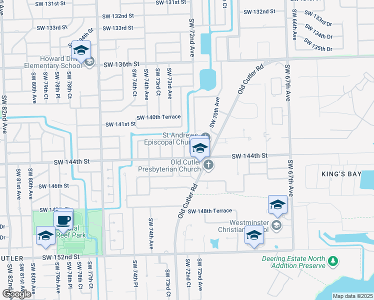 map of restaurants, bars, coffee shops, grocery stores, and more near 14325 Southwest 72nd Court in Palmetto Bay