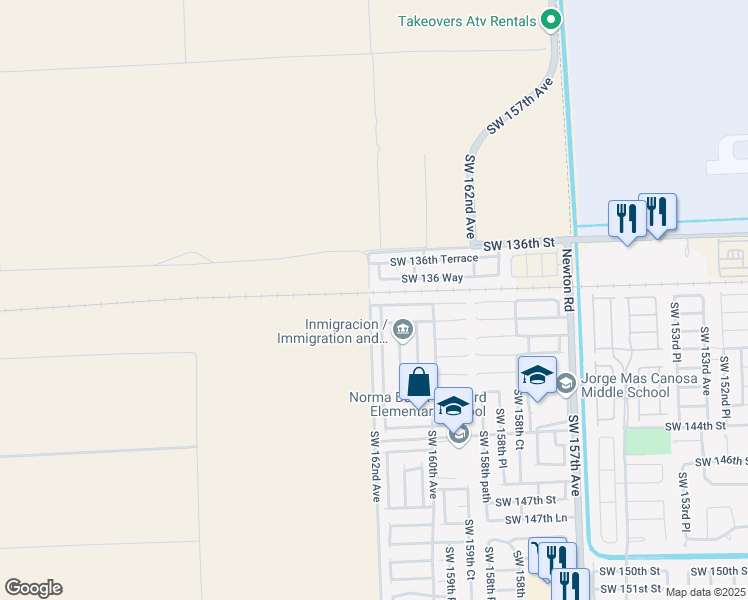 map of restaurants, bars, coffee shops, grocery stores, and more near 16181 Southwest 138th Terrace in Miami