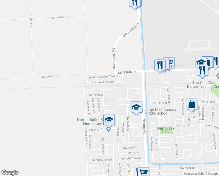 map of restaurants, bars, coffee shops, grocery stores, and more near 15941 Southwest 138th Terrace in Miami