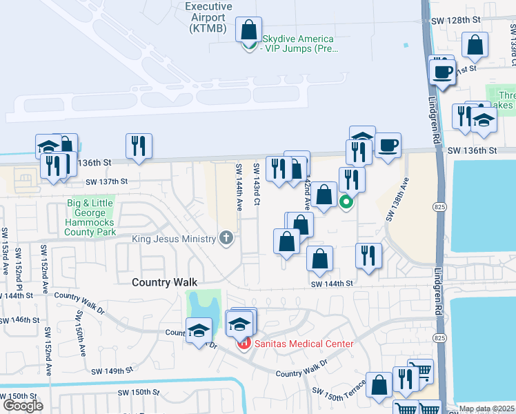 map of restaurants, bars, coffee shops, grocery stores, and more near 12008 Southwest 132nd Court in Miami