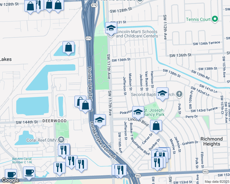 map of restaurants, bars, coffee shops, grocery stores, and more near 11610 Southwest 140th Terrace in Miami