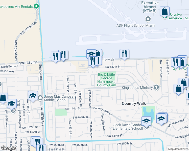 map of restaurants, bars, coffee shops, grocery stores, and more near 11524 Southwest 151st Avenue in Miami