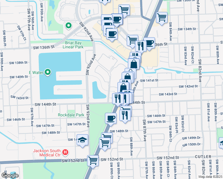 map of restaurants, bars, coffee shops, grocery stores, and more near 8941 Southwest 140th Street in Palmetto Bay