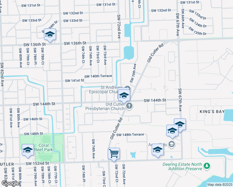 map of restaurants, bars, coffee shops, grocery stores, and more near 14325 Southwest 72nd Court in Palmetto Bay