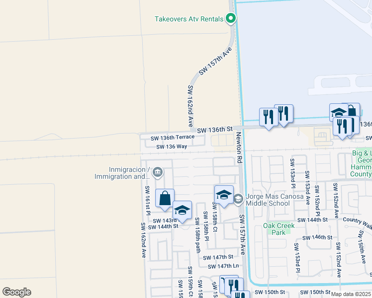 map of restaurants, bars, coffee shops, grocery stores, and more near 15941 Southwest 138th Terrace in Miami
