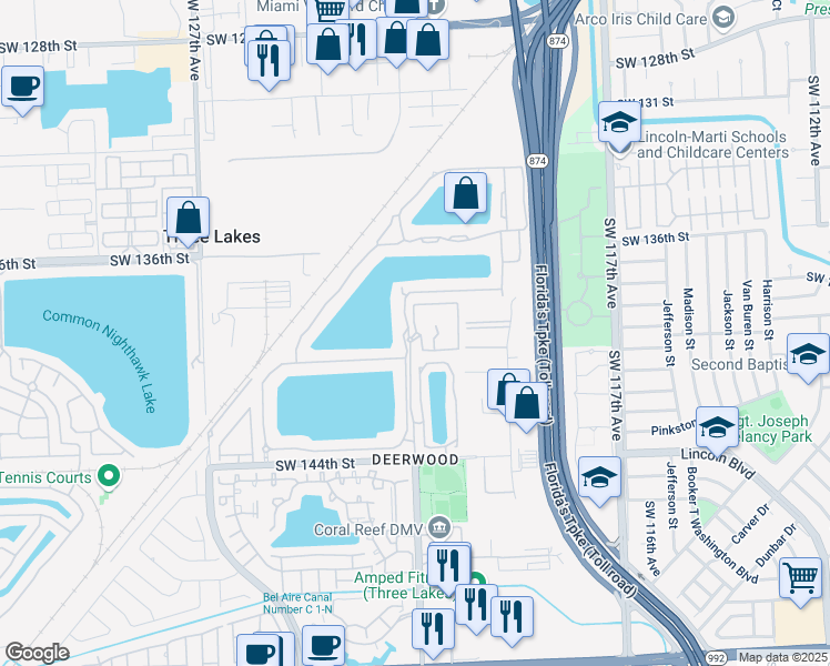 map of restaurants, bars, coffee shops, grocery stores, and more near 13901 Southwest 122nd Avenue in Miami