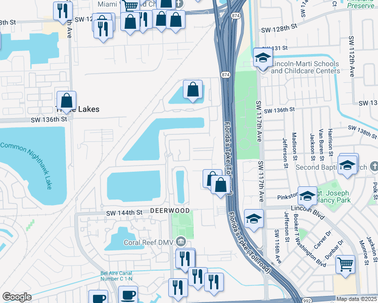 map of restaurants, bars, coffee shops, grocery stores, and more near 13931 Southwest 122nd Avenue in Miami