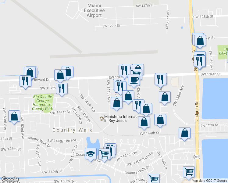 map of restaurants, bars, coffee shops, grocery stores, and more near 13991 Southwest 144th Avenue in Miami