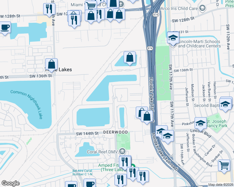 map of restaurants, bars, coffee shops, grocery stores, and more near 13824 Southwest 122nd Court in Miami