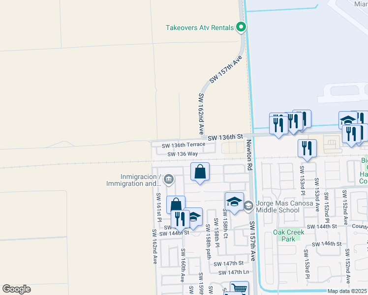 map of restaurants, bars, coffee shops, grocery stores, and more near 16005 Southwest 136th Terrace in Miami