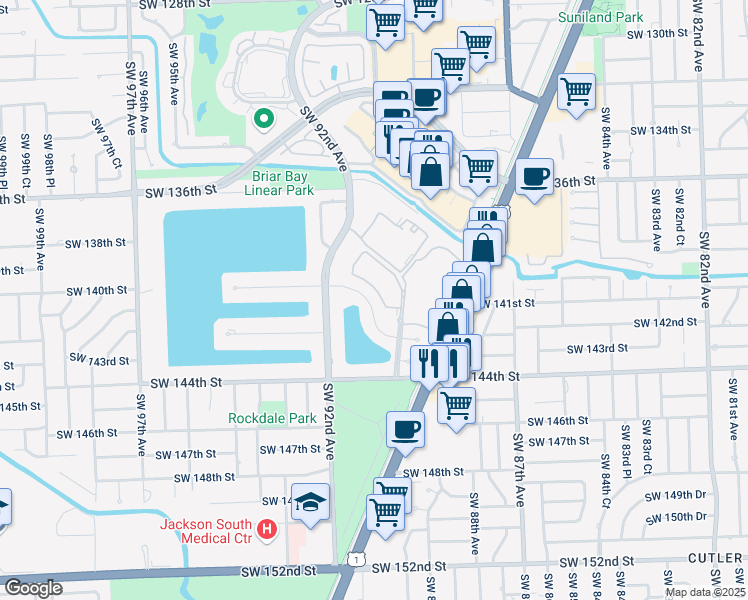 map of restaurants, bars, coffee shops, grocery stores, and more near 9081 Southwest 140th Street in Miami