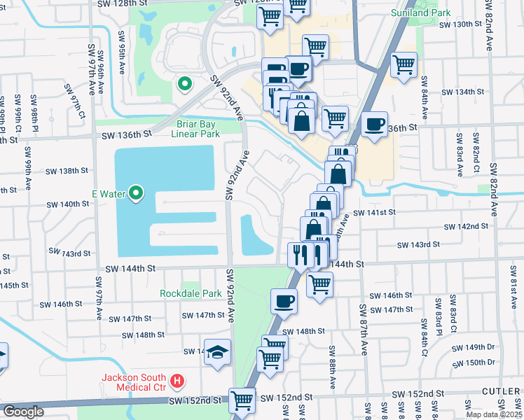 map of restaurants, bars, coffee shops, grocery stores, and more near 9081 Southwest 140th Street in Miami