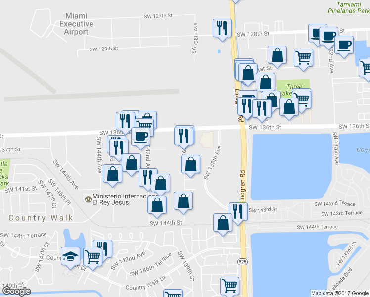 map of restaurants, bars, coffee shops, grocery stores, and more near 13767 SW 139th Ct in Miami
