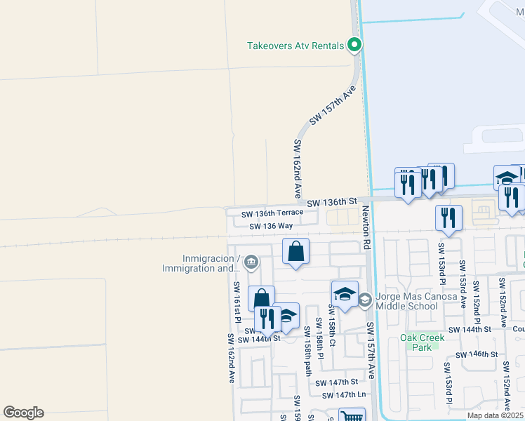 map of restaurants, bars, coffee shops, grocery stores, and more near 16005 Southwest 136th Terrace in Miami