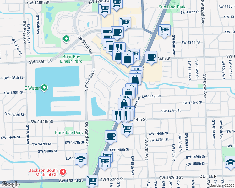 map of restaurants, bars, coffee shops, grocery stores, and more near 13923 Southwest 90th Avenue in Miami