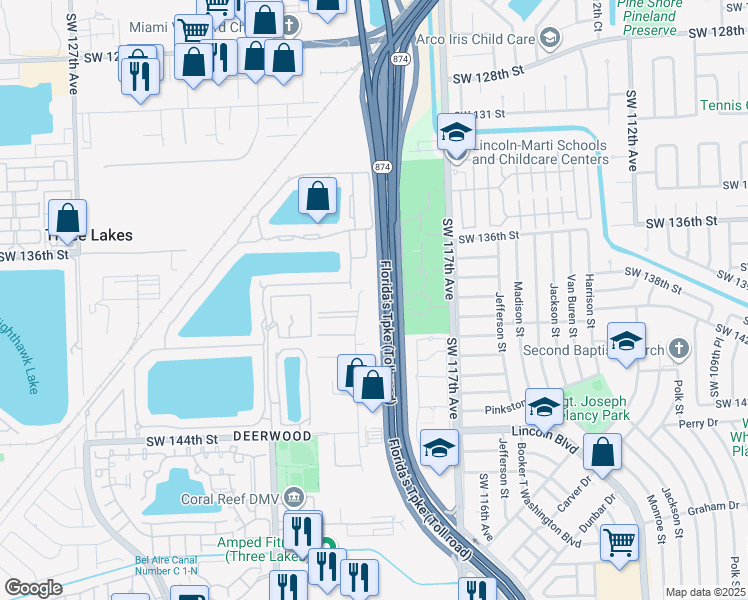 map of restaurants, bars, coffee shops, grocery stores, and more near 13801 Southwest 119th Avenue in Miami