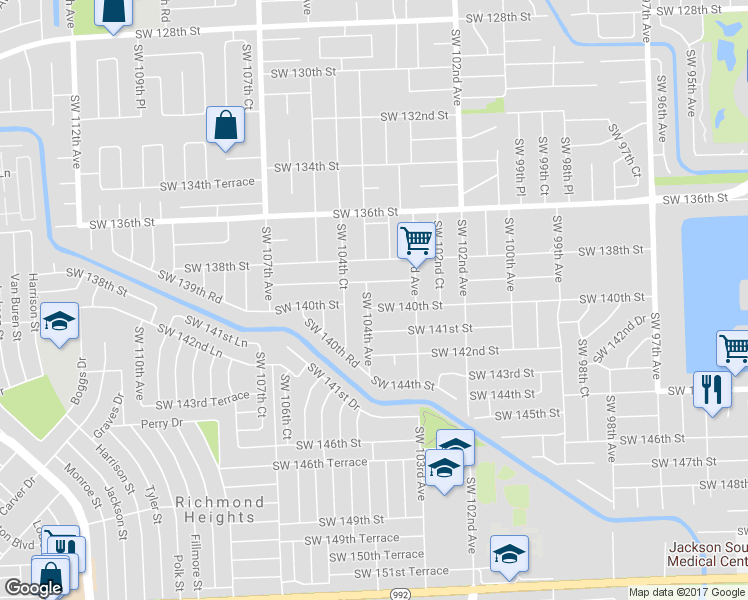map of restaurants, bars, coffee shops, grocery stores, and more near 10381 Southwest 140th Street in Miami