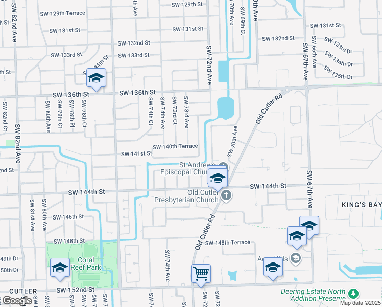 map of restaurants, bars, coffee shops, grocery stores, and more near 7295 Southwest 141st Terrace in Palmetto Bay