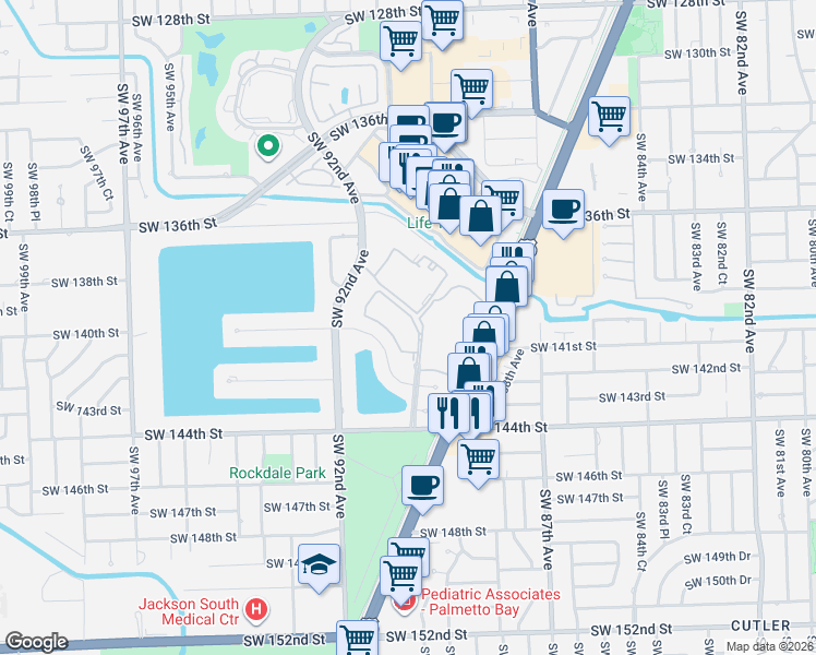 map of restaurants, bars, coffee shops, grocery stores, and more near 9081 Southwest 140th Street in Miami