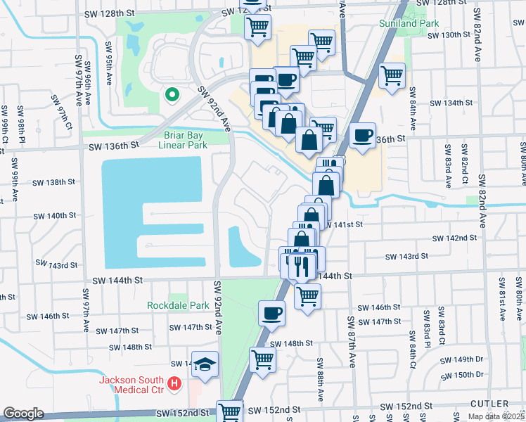 map of restaurants, bars, coffee shops, grocery stores, and more near 9081 Southwest 140th Street in Miami