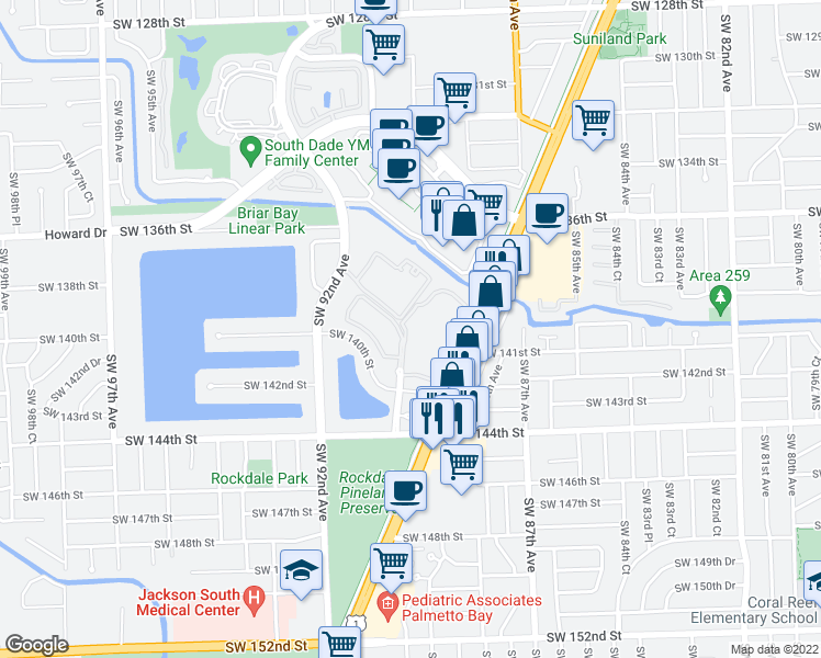 map of restaurants, bars, coffee shops, grocery stores, and more near 13923 Southwest 90th Avenue in Miami