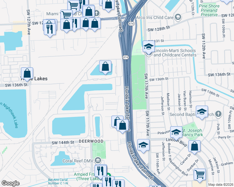 map of restaurants, bars, coffee shops, grocery stores, and more near 13731 Southwest 119th Avenue in Miami