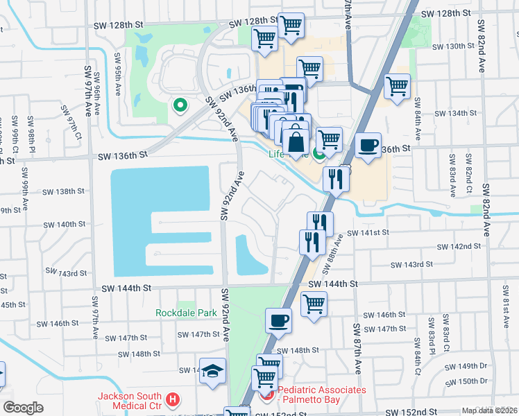 map of restaurants, bars, coffee shops, grocery stores, and more near 13874 Southwest 90th Avenue in Miami