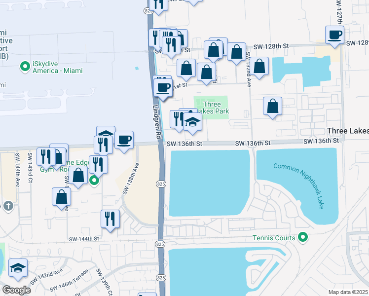 map of restaurants, bars, coffee shops, grocery stores, and more near 13510 Southwest 136th Terrace in Miami