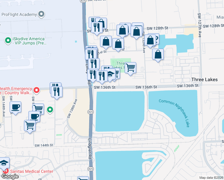 map of restaurants, bars, coffee shops, grocery stores, and more near 13448 Southwest 136th Terrace in Miami