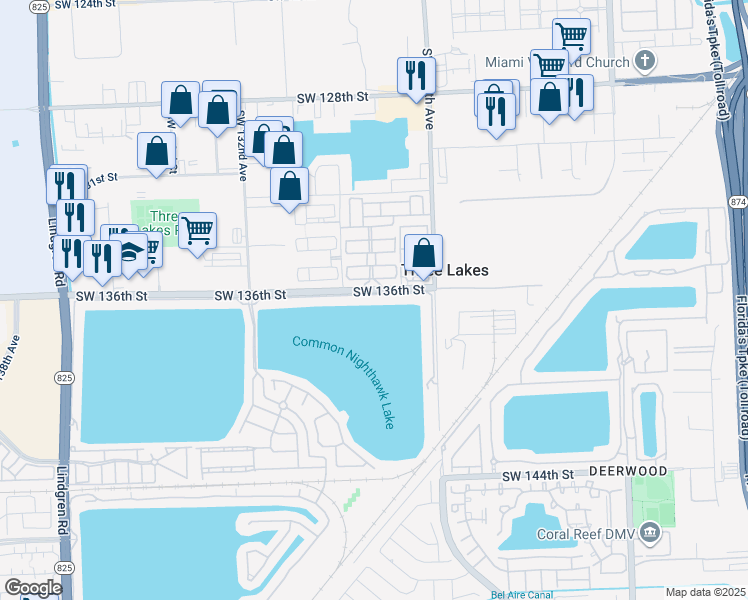map of restaurants, bars, coffee shops, grocery stores, and more near 12832 Southwest 136th Terrace in Miami