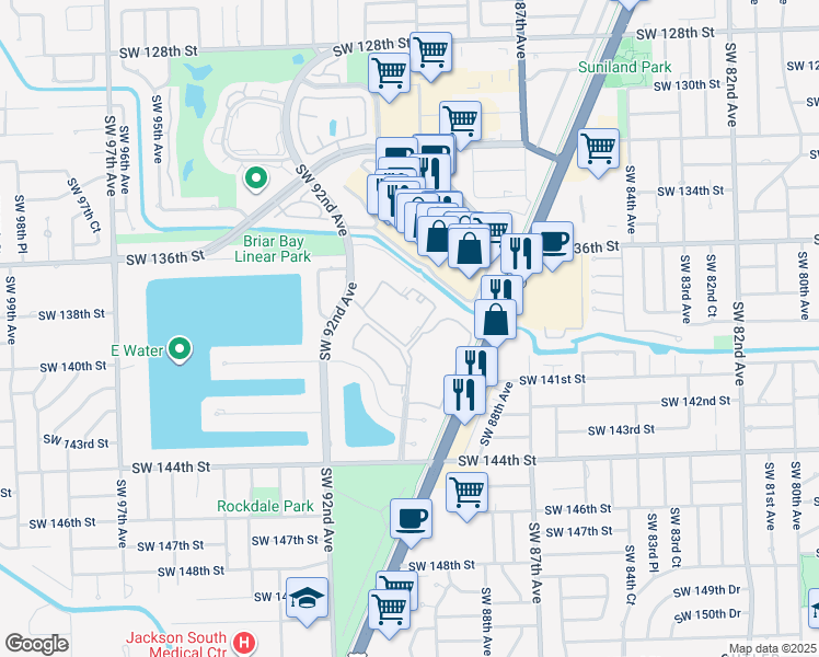 map of restaurants, bars, coffee shops, grocery stores, and more near 13718 Southwest 90th Avenue in Miami