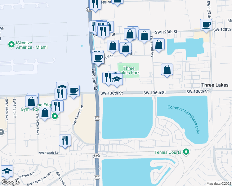 map of restaurants, bars, coffee shops, grocery stores, and more near 13366 Southwest 136th Street in Miami