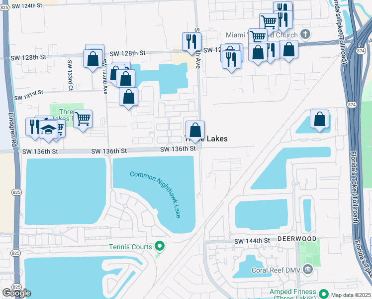 map of restaurants, bars, coffee shops, grocery stores, and more near 12740 Southwest 136th Terrace in Miami