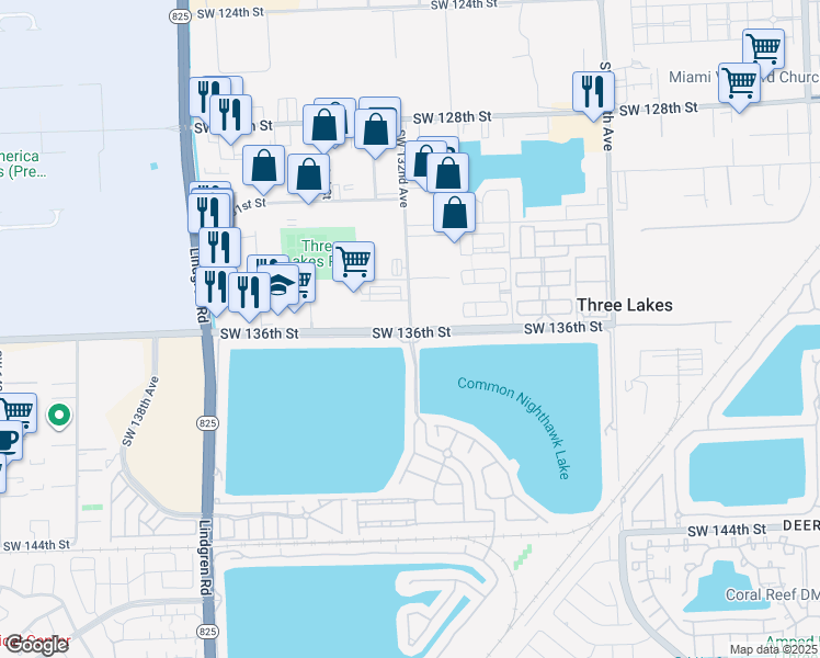 map of restaurants, bars, coffee shops, grocery stores, and more near 12755 Southwest 136th Street in Miami