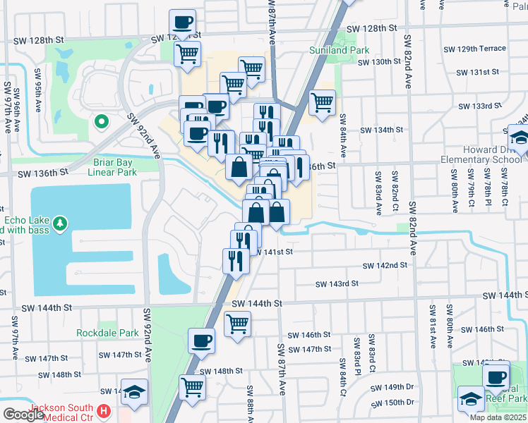 map of restaurants, bars, coffee shops, grocery stores, and more near 13876-13910 S Dixie Hwy in Miami