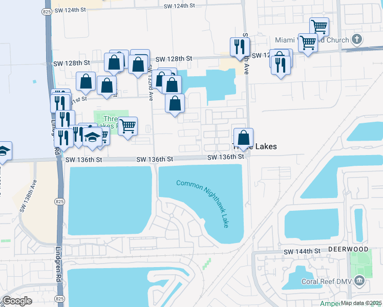 map of restaurants, bars, coffee shops, grocery stores, and more near 12960 Southwest 135th Terrace in Miami