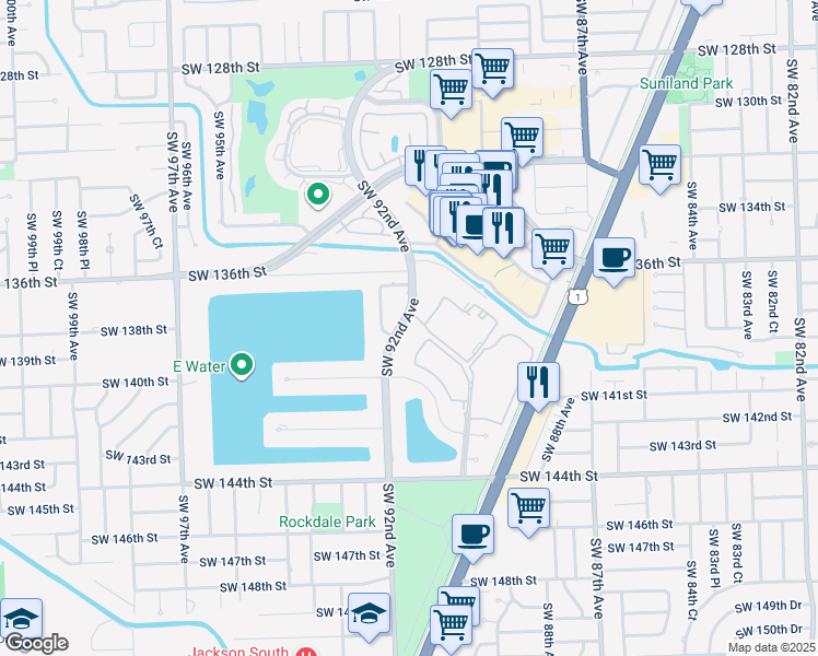 map of restaurants, bars, coffee shops, grocery stores, and more near 13921 Southwest 92nd Avenue in Miami